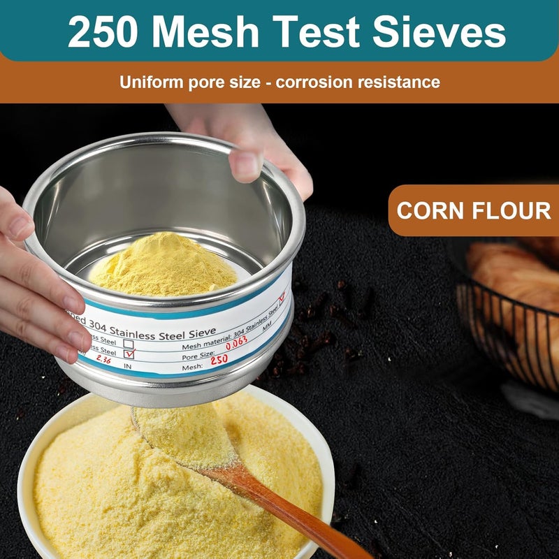 LVDALAB Full 304 Stainless Steel Mesh Sieve Screen, 250 Mesh (0.061mm) Aperture, 2.4inch(6CM) Dia Standard Sample Analysis Test Sieves Sifters Strainer for Industrial Laboratory Homes - Image 4